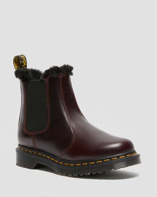 Dámské Chelsea Boty Dr Martens 2976 Leonore Faux Fur Podšité Oxblood | NOGJH-5903