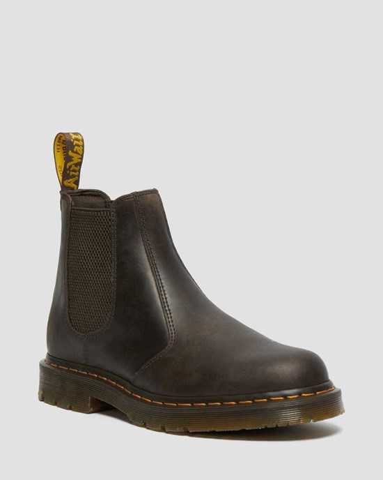 Dámské Chelsea Boty Dr Martens 2976 Slip Resistant Læder Tmavě Hnědé | AIEQG-5402