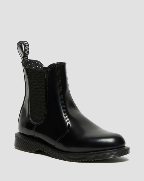 Dámské Chelsea Boty Dr Martens Flora Smooth Læder Černé | CKBQU-2657