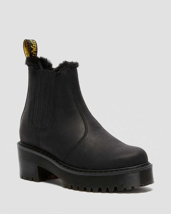 Dámské Chelsea Boty Dr Martens Rometty Faux Fur Læder Černé | HTVAQ-5493