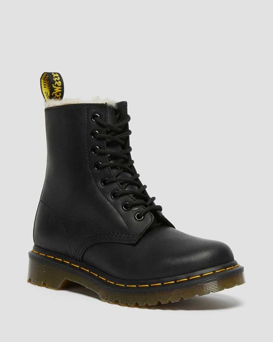 Dámské Šněrovací Boty Dr Martens 1460 Faux Fur Podšité Černé | YMHWK-9132