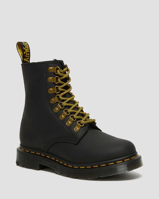 Dámské Šněrovací Boty Dr Martens 1460 Pascal DM's Wintergrip Læder Černé | DHXTA-3782