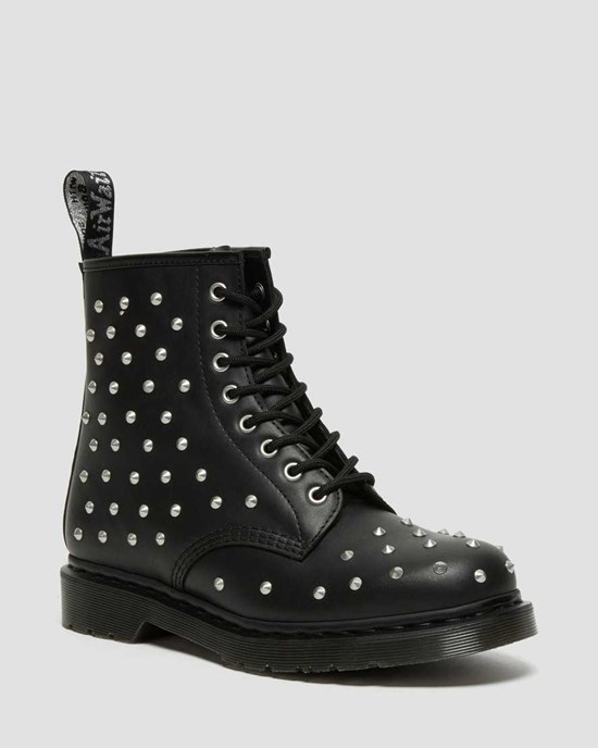 Dámské Šněrovací Boty Dr Martens 1460 Stud Wanama Læder Černé | UFHSP-5608