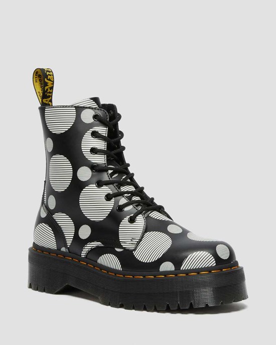 Dámské Šněrovací Boty Dr Martens Jadon Polka Dot Smooth Læder Černé | HIZNK-2078