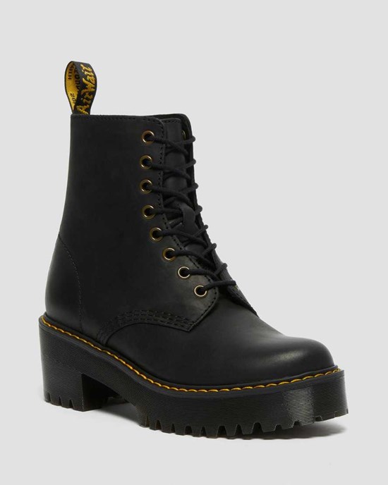 Dámské Šněrovací Boty Dr Martens Shriver Hi Wyoming Læder Podpatku Černé | LRDAY-6289