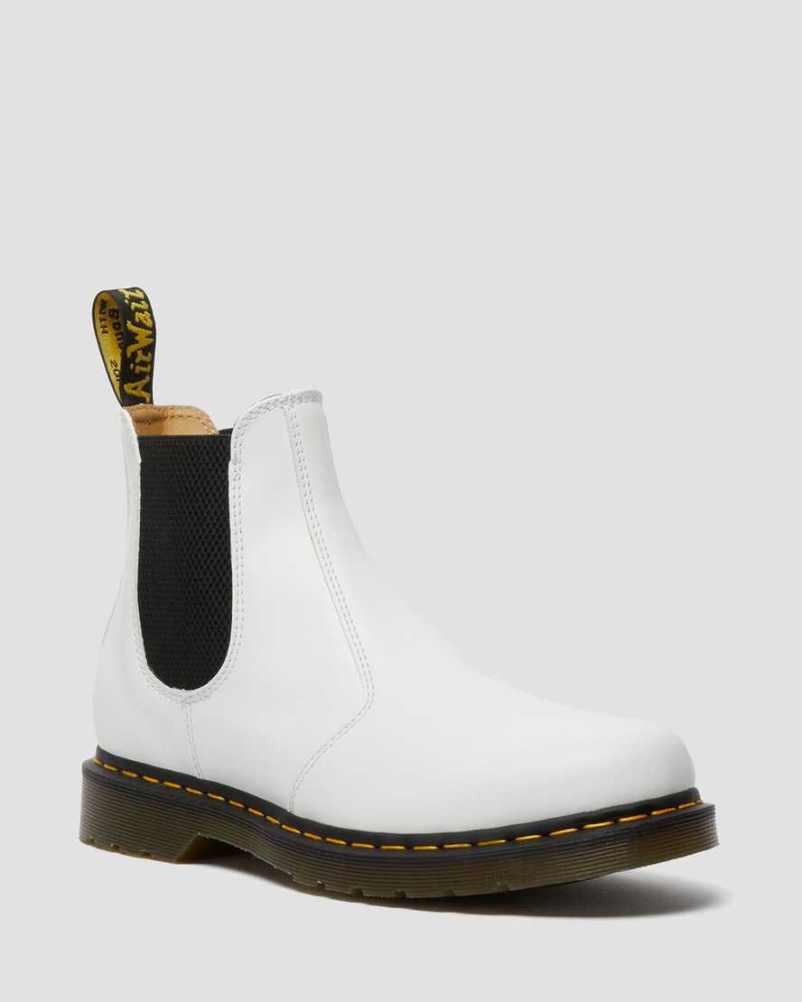 Dámské Chelsea Boty Dr Martens 2976 Yellow Stitch Smooth Læder Bílé | TQXDK-8409