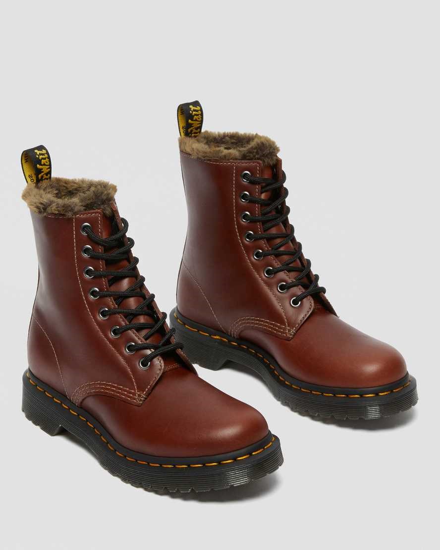 Dámské Kotníkové Boty Dr Martens 1460 Serena Faux Fur Podšité Hnědé | UJTVF-4971