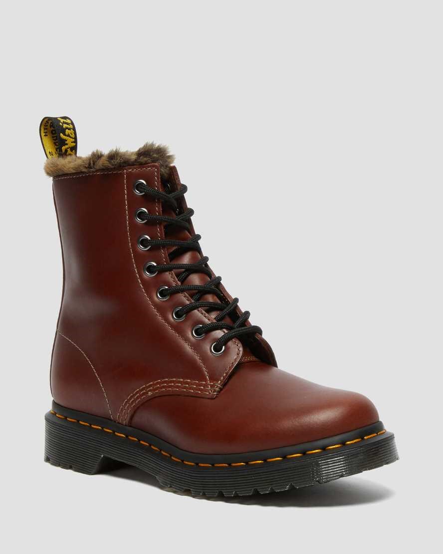 Dámské Kotníkové Boty Dr Martens 1460 Serena Faux Fur Podšité Hnědé | UJTVF-4971