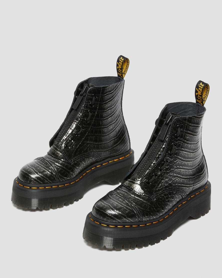 Pánské Boty Dr Martens Sinclair Croc Emboss Læder Zip Up Gunmetal | EOWXP-0471